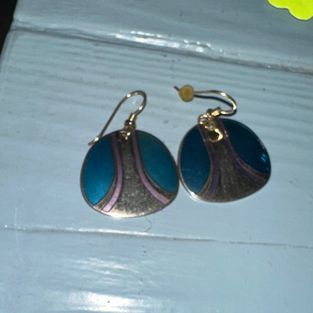Laurel Burch Teal and Silver Earrings